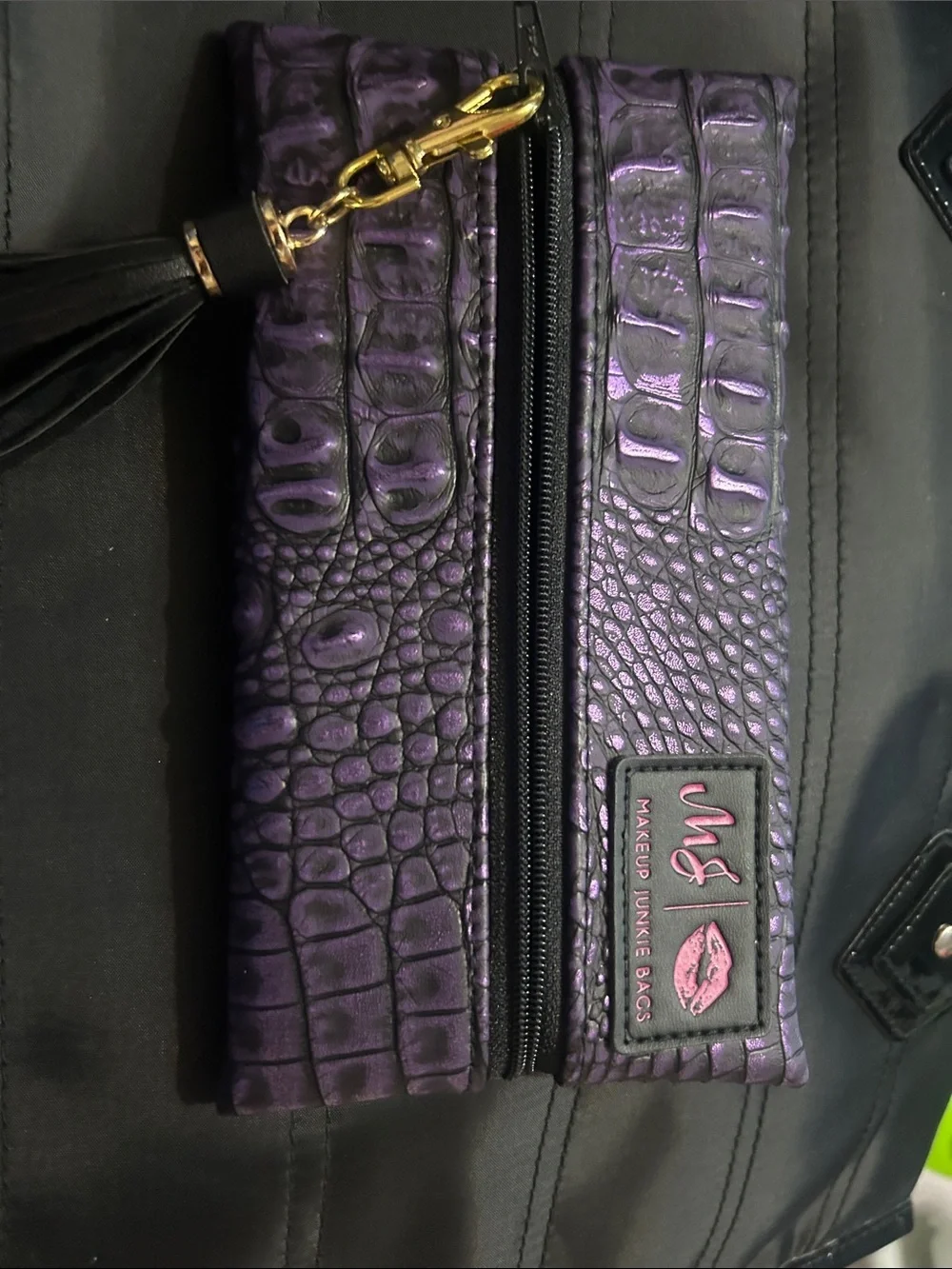 Makeup Junkie Bags Purple Croc-Embossed Cosmetic Pouch with Tassel